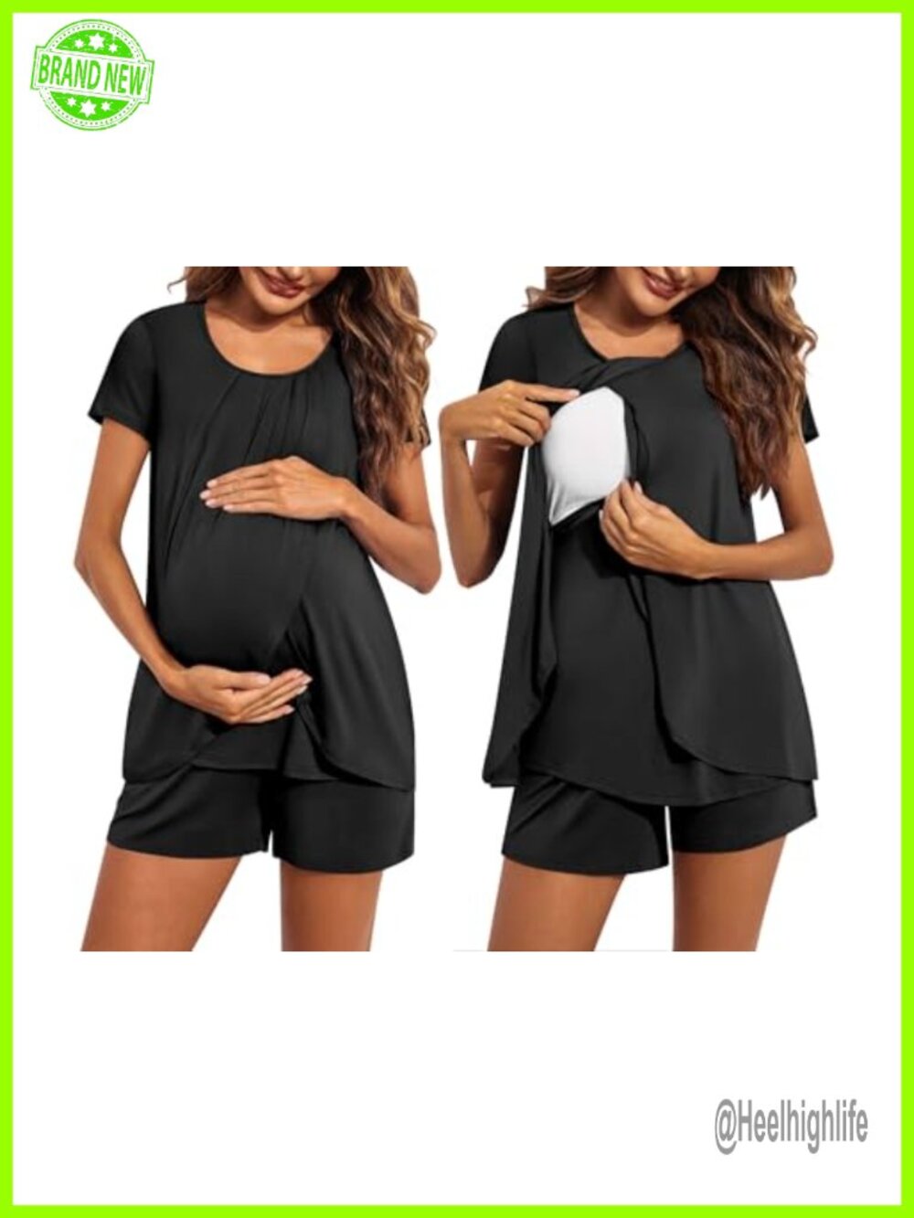 Maternity Nursing Pajama Set Short Sleeve Breastfeeding Sleepwear with Shorts